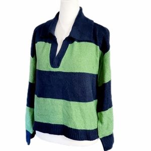 NWT Wild Fable v-neck, collared sweater, relaxed fit, green & Navy, Sz med